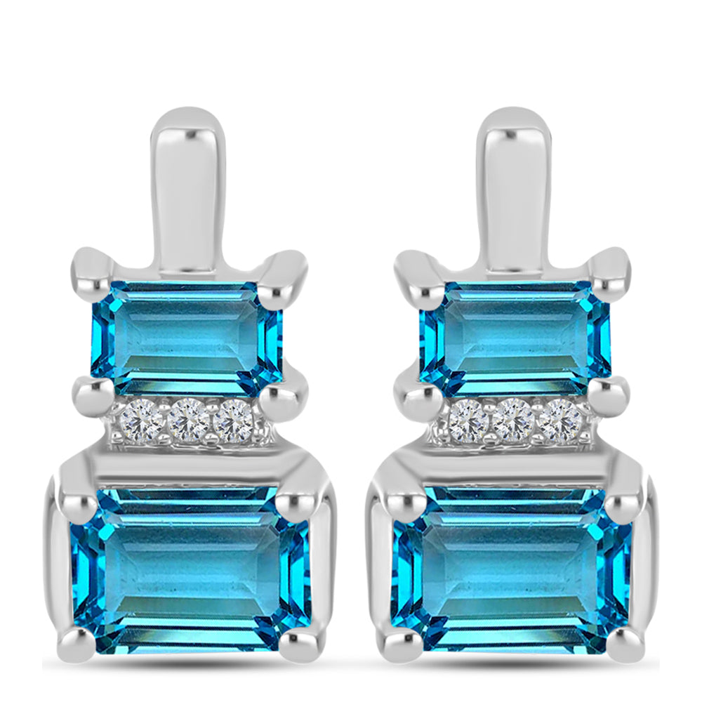 Pendientes de Plata con Topacio Azul Suizo y Topacio Blanco
