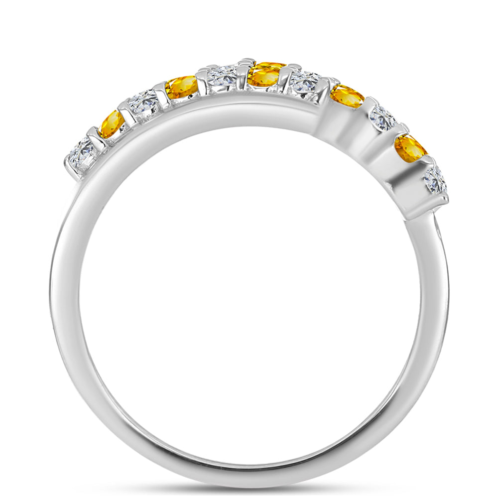 Anillo de Plata con Citrino de los Montes Urales y Topacio Blanco