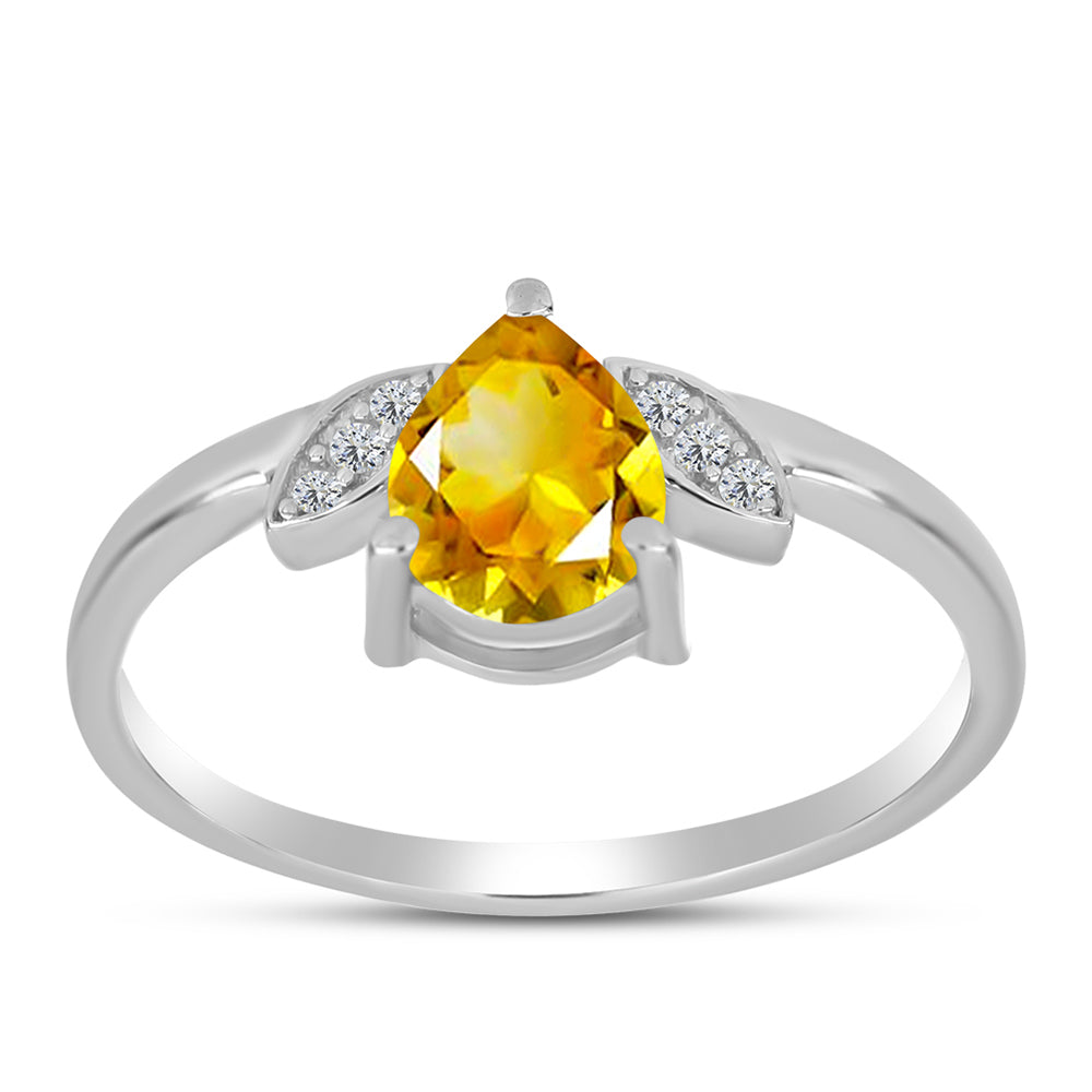 Anillo de Plata con Citrino de los Montes Urales y Topacio Blanco
