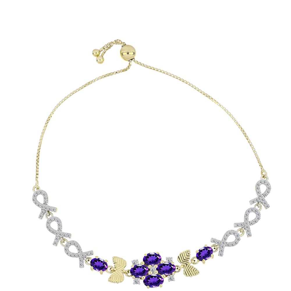 Pulsera de Plata Bañada en Oro con Amatista de Marruecos y Topacio Blanco