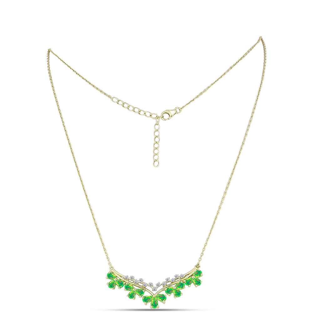 Collar de Plata Bañada en Oro con Ópalo Verde Etíope de Lega Dembi y Topacio Blanco 1 