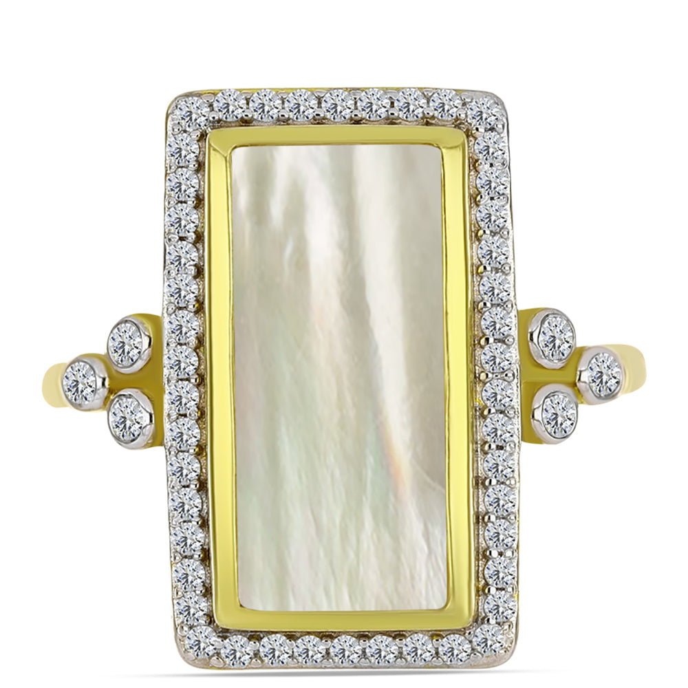Anillo de Plata Bañada en Oro con Madreperla y Topacio Blanco 1 