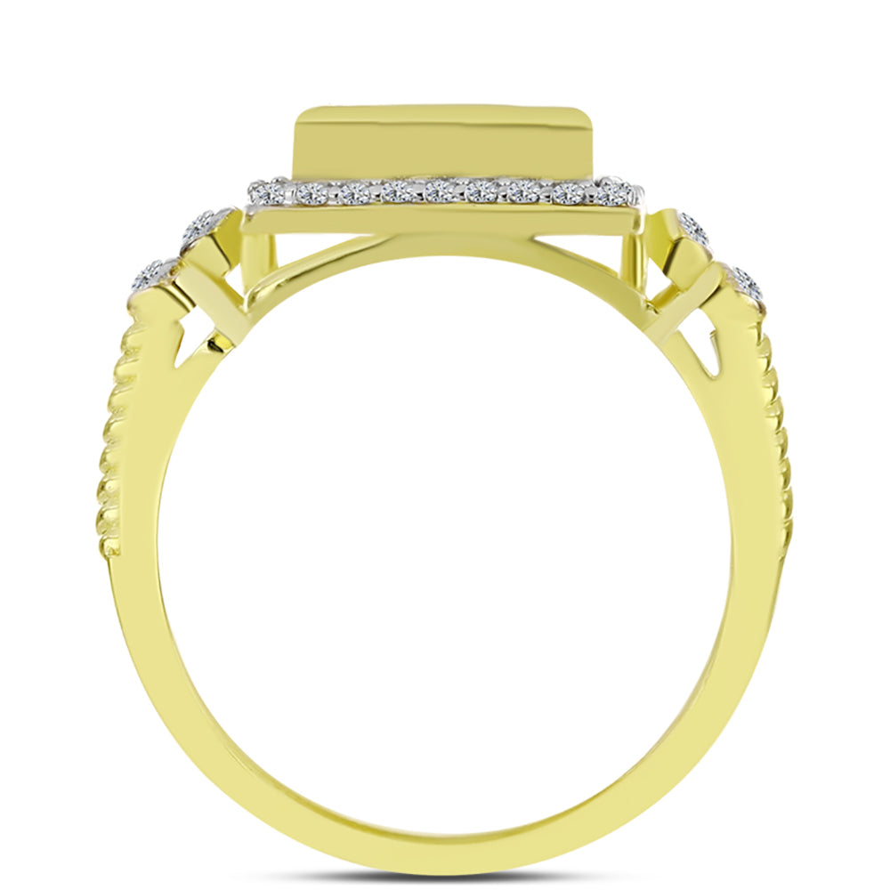 Anillo de Plata Bañada en Oro con Madreperla y Topacio Blanco 2 