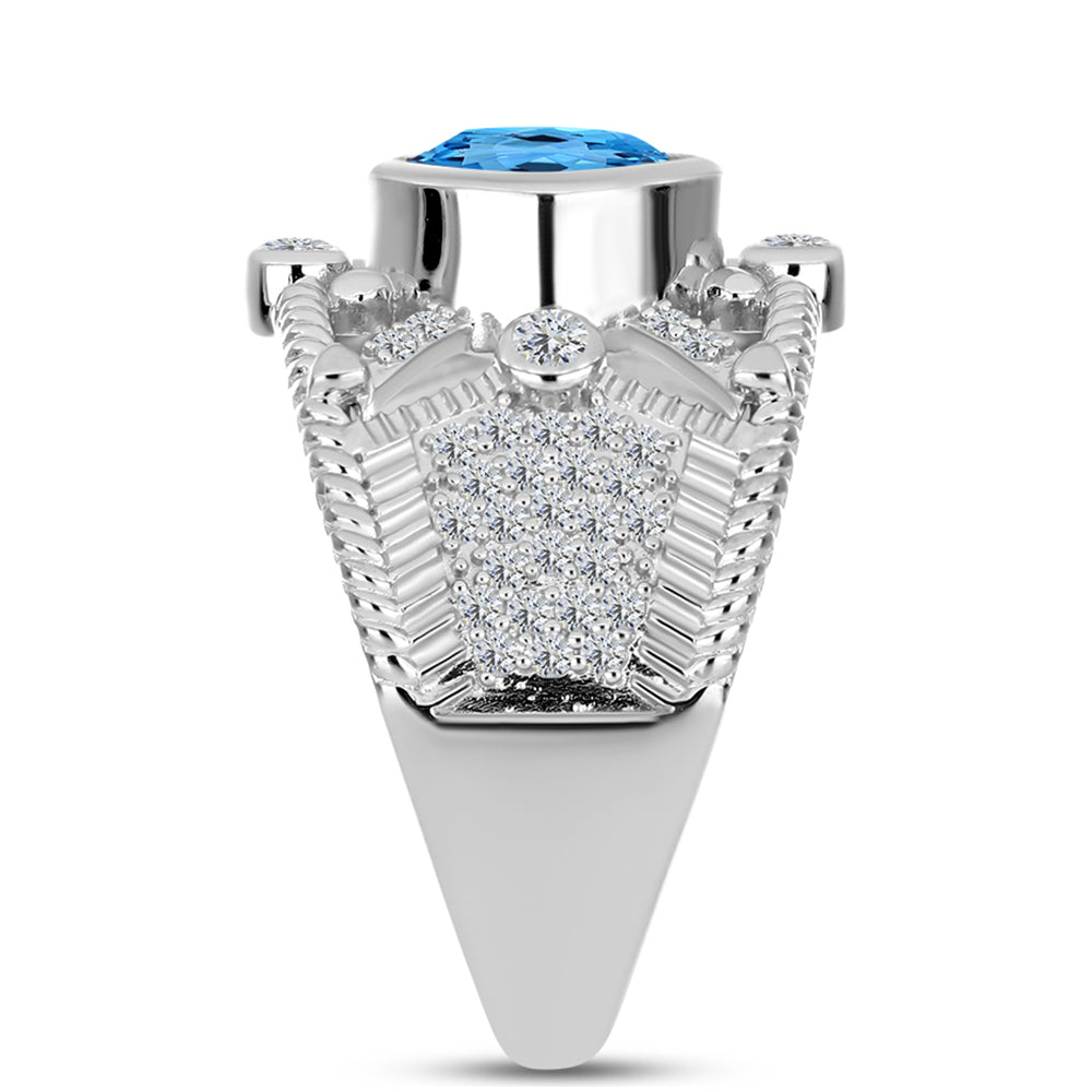 Anillo de Plata con Topacio Azul Suizo y Topacio Blanco