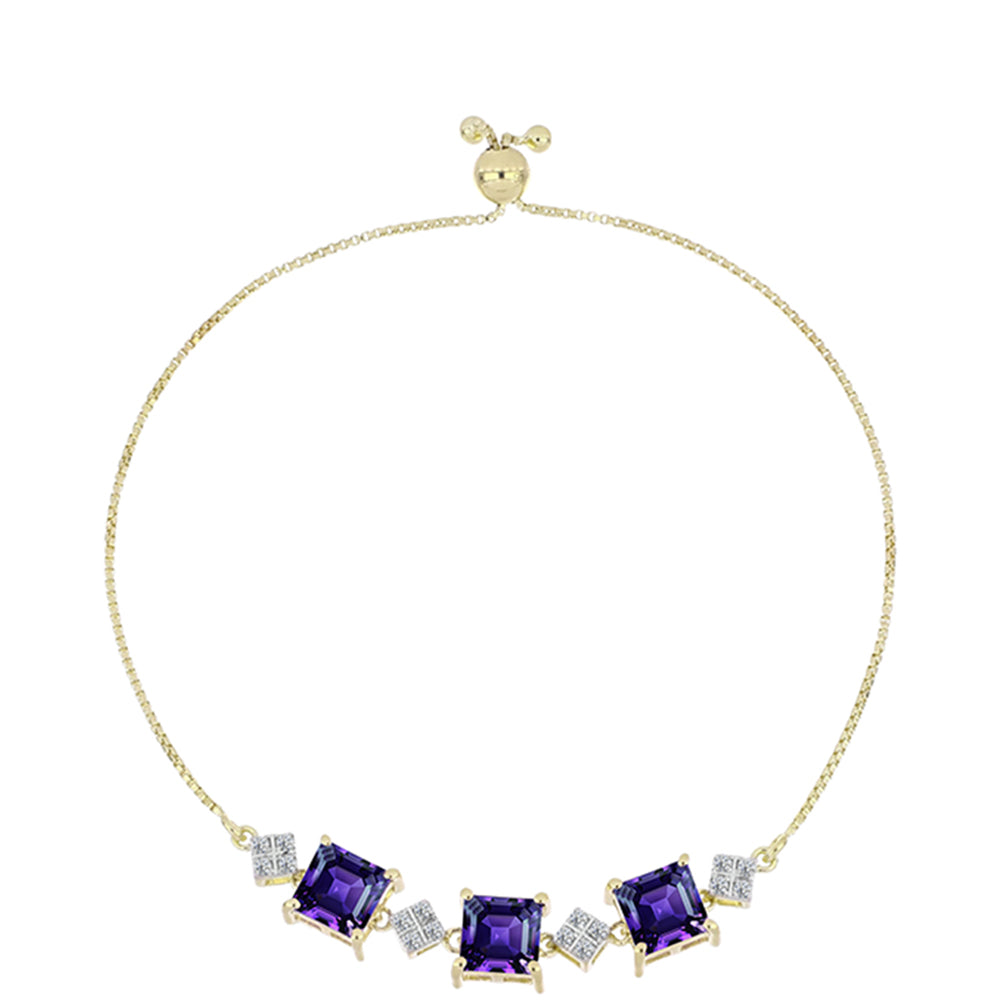 Pulsera de Plata Bañada en Oro con Amatista de Marruecos y Topacio Blanco