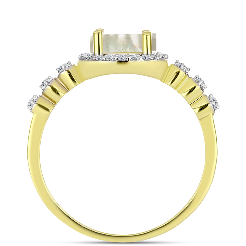 Anillo de Plata Bañada en Oro con Madreperla y Topacio Blanco 2 