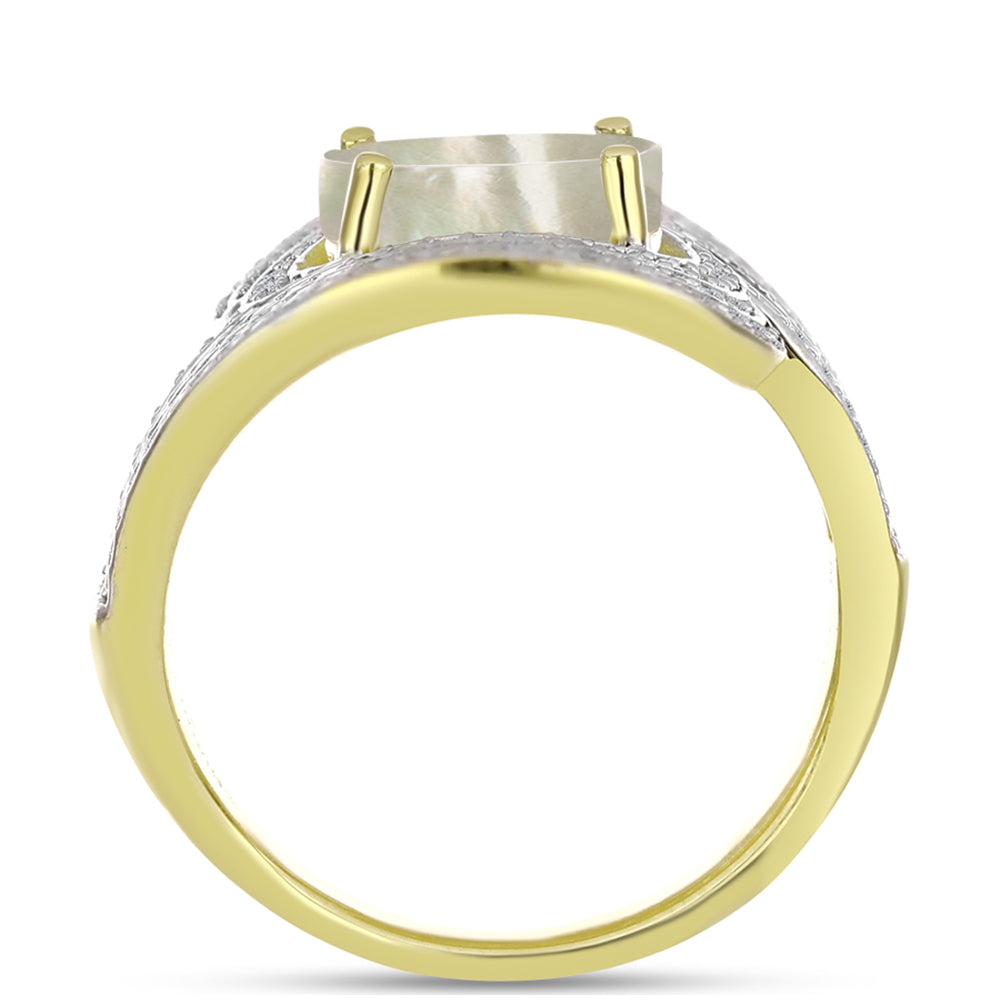 Anillo de Plata Bañada en Oro con Madreperla y Topacio Blanco