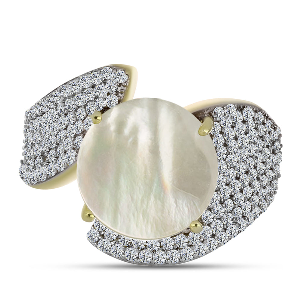 Anillo de Plata Bañada en Oro con Madreperla y Topacio Blanco 1 