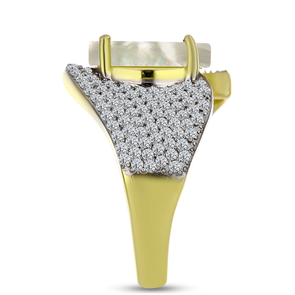 Anillo de Plata Bañada en Oro con Madreperla y Topacio Blanco 4 