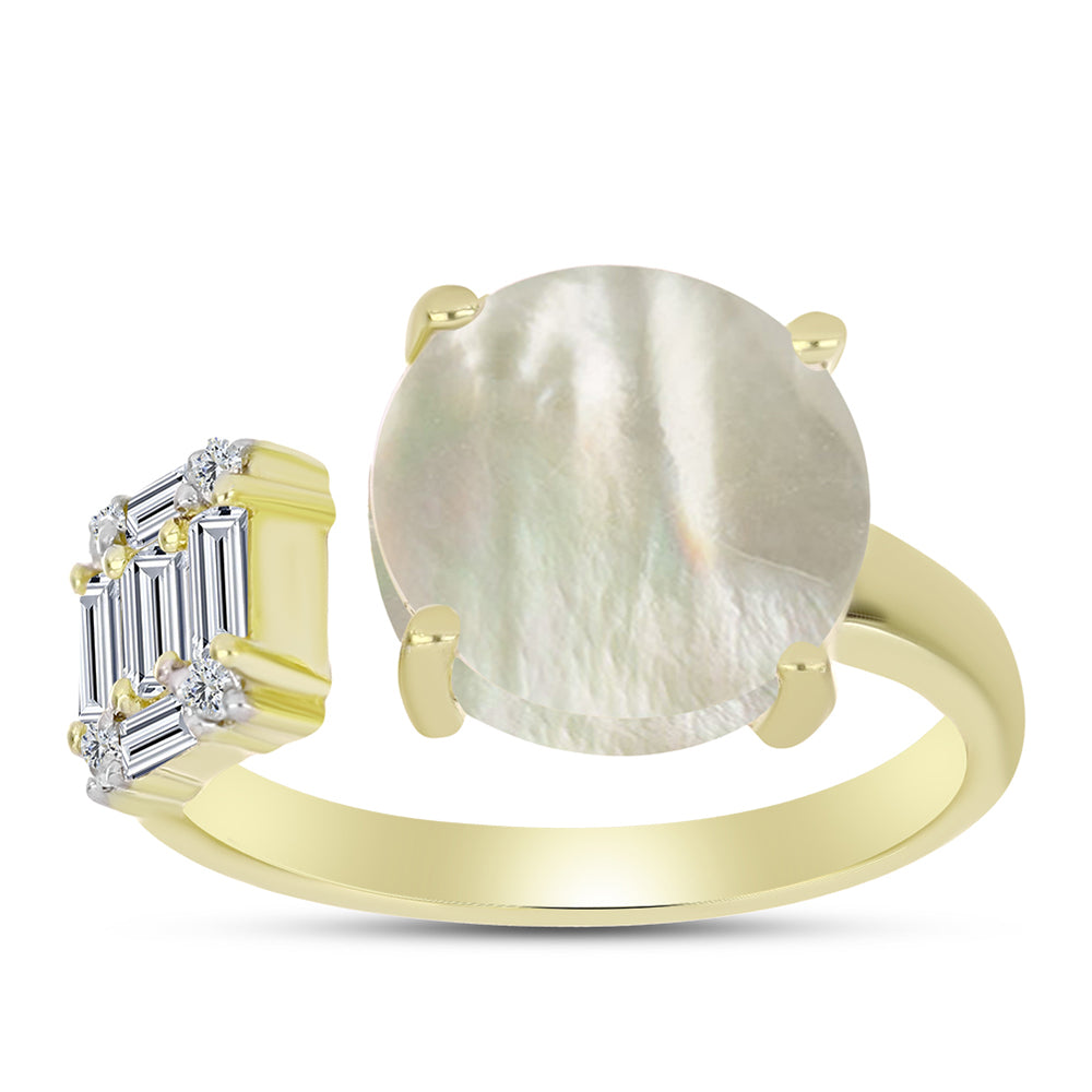 Anillo de Plata Bañada en Oro con Madreperla y Zircón Blanco 3 