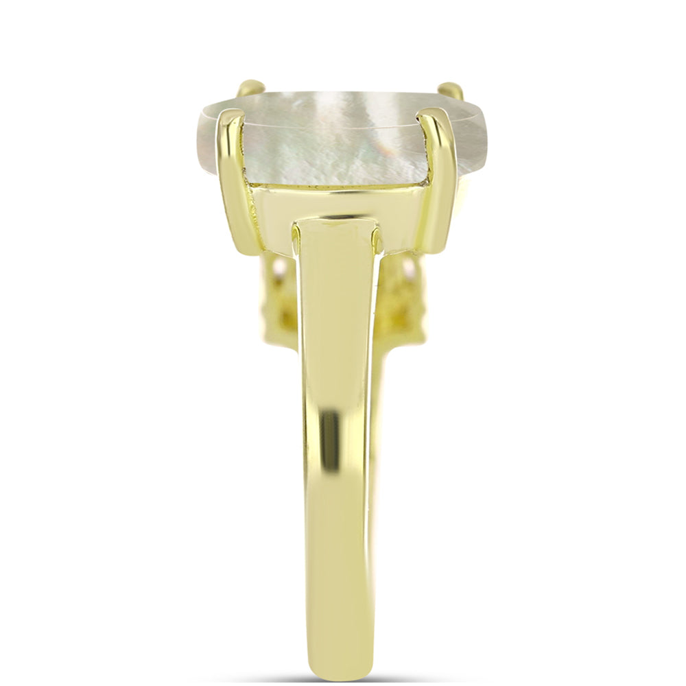 Anillo de Plata Bañada en Oro con Madreperla y Zircón Blanco
