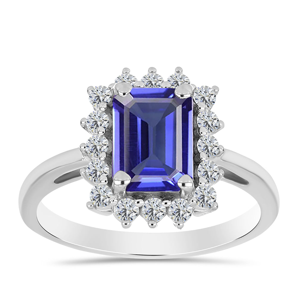 Anillo de Plata con Tanzanita AAA y Topacio Blanco