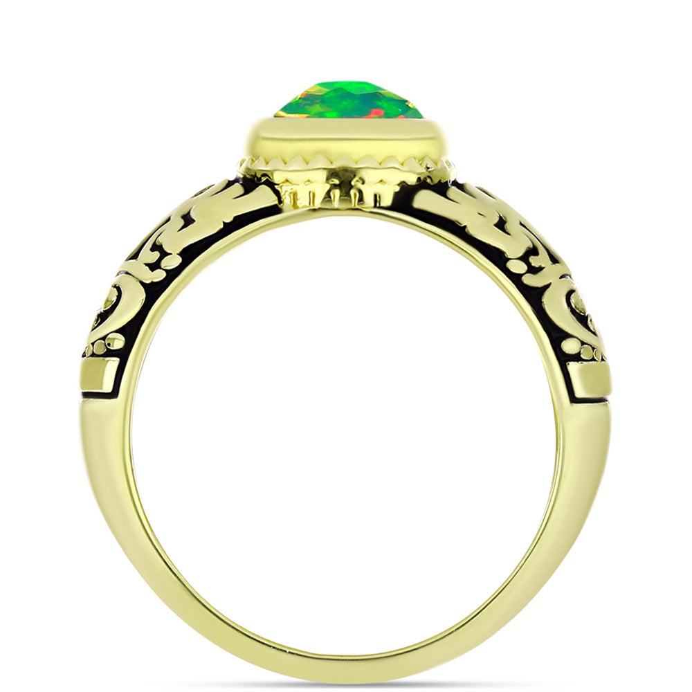 Anillo de Plata Bañada en Oro con Ópalo Verde Etíope de Lega Dembi 3 