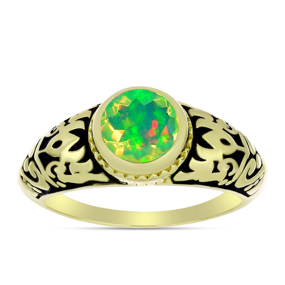 Anillo de Plata Bañada en Oro con Ópalo Verde Etíope de Lega Dembi