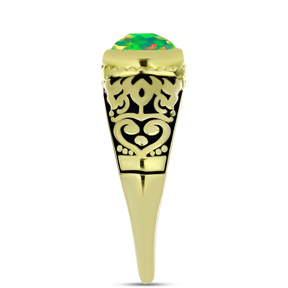 Anillo de Plata Bañada en Oro con Ópalo Verde Etíope de Lega Dembi 4 