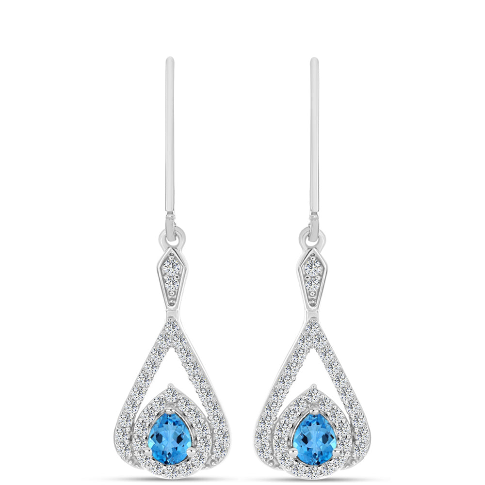 Pendientes de Plata con Topacio Azul Suizo y Topacio Blanco