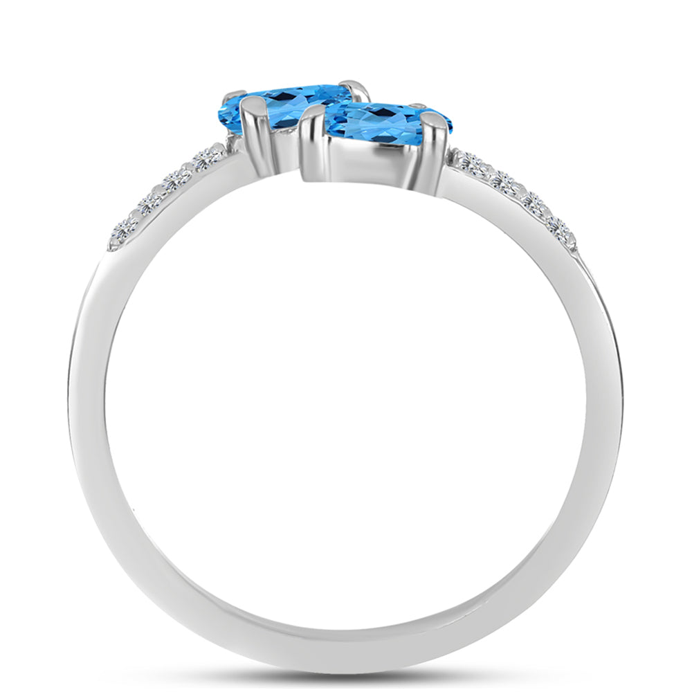Anillo de Plata con Topacio Azul Suizo y Topacio Blanco