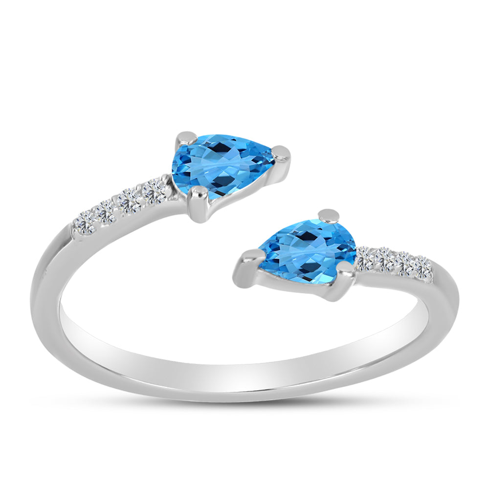 Anillo de Plata con Topacio Azul Suizo y Topacio Blanco 3 