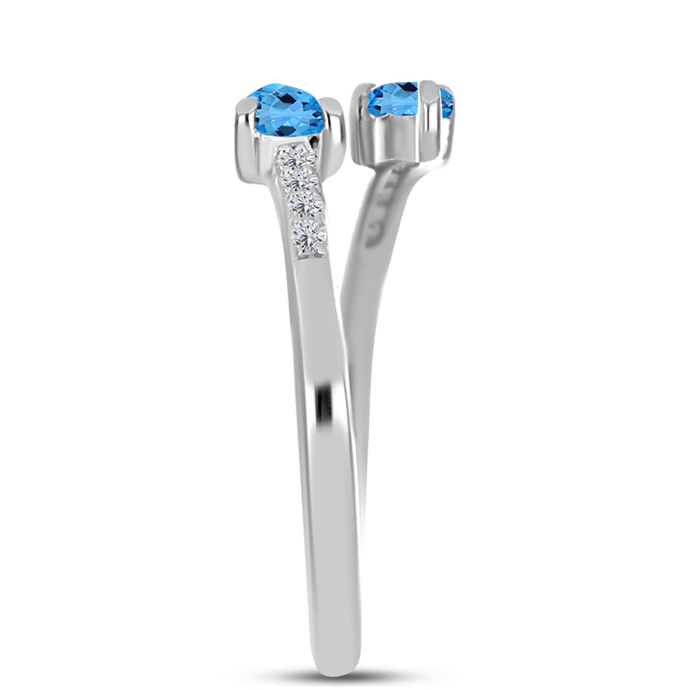 Anillo de Plata con Topacio Azul Suizo y Topacio Blanco 4 