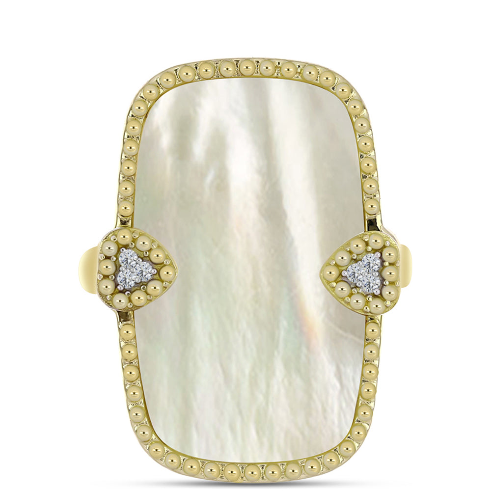 Anillo de Plata Bañada en Oro con Madreperla y Topacio Blanco 1 