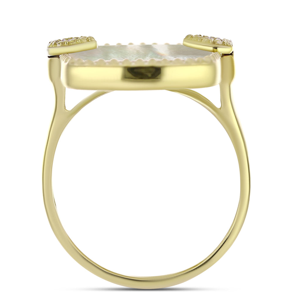 Anillo de Plata Bañada en Oro con Madreperla y Topacio Blanco 2 