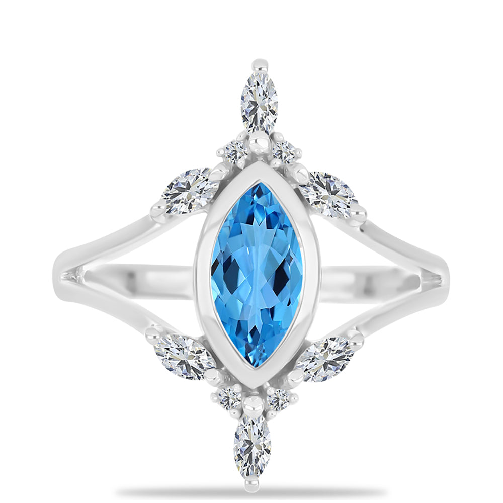 Anillo de Plata con Topacio Azul Suizo y Topacio Blanco