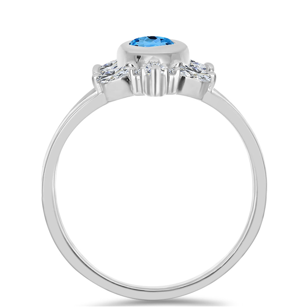 Anillo de Plata con Topacio Azul Suizo y Topacio Blanco