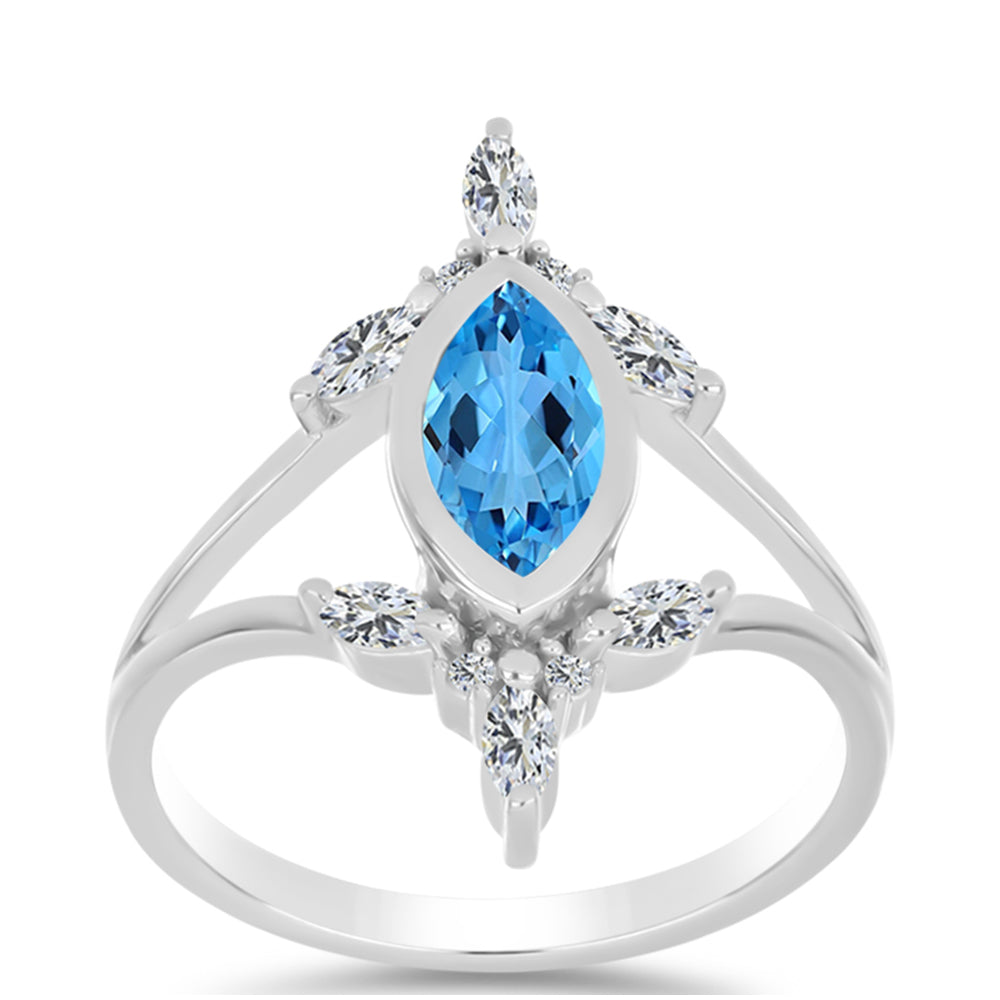 Anillo de Plata con Topacio Azul Suizo y Topacio Blanco
