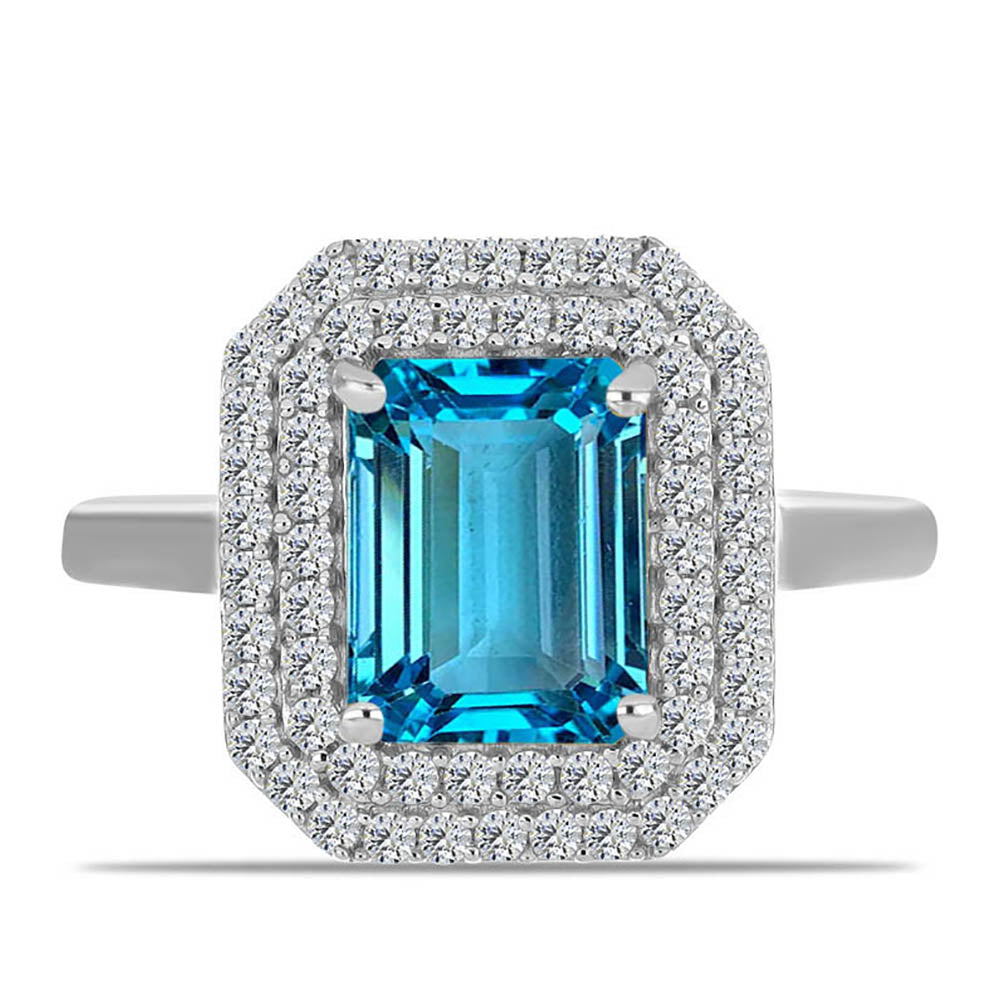 Anillo de Plata con Topacio Azul Suizo y Topacio Blanco 1 