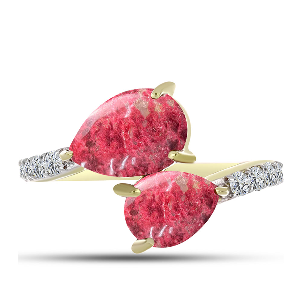 Anillo de Plata Bañada en Oro con Thulita y Topacio Blanco 1 