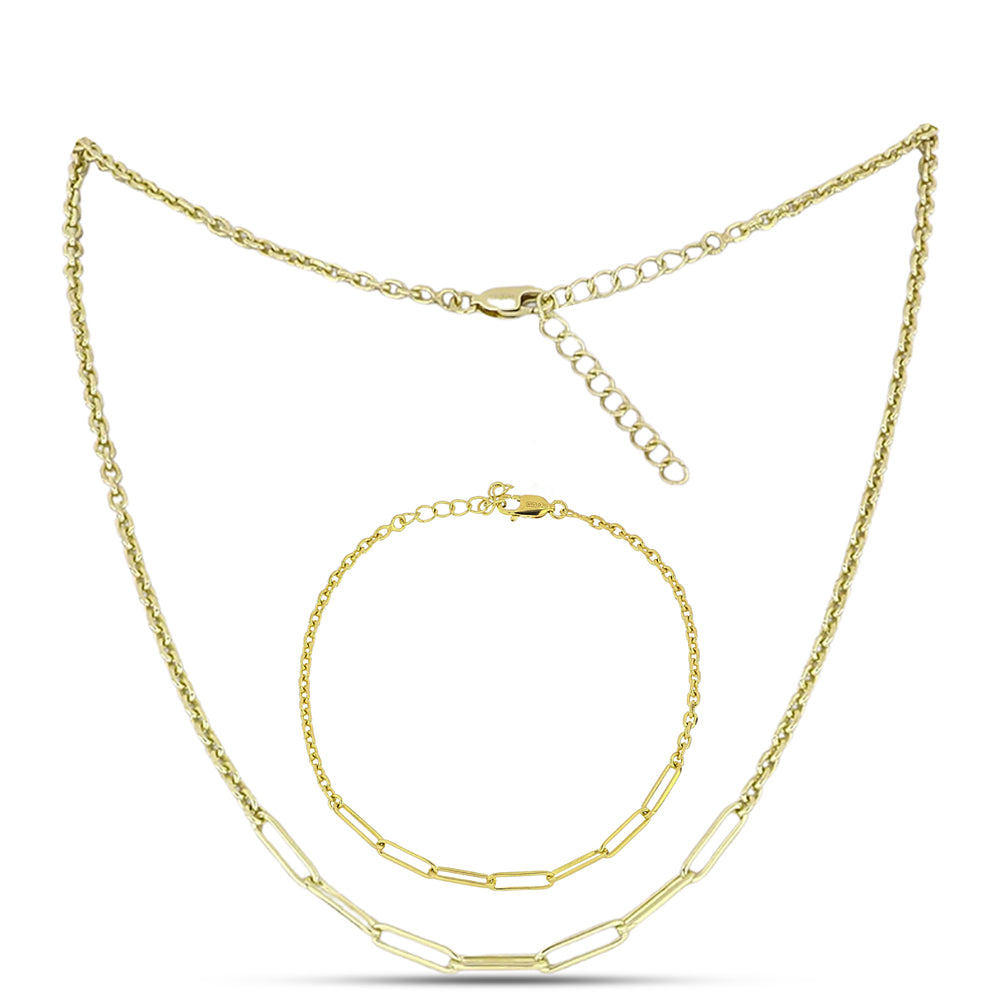 Conjunto de Plata Bañada en Oro ( Collar +Pulsera )