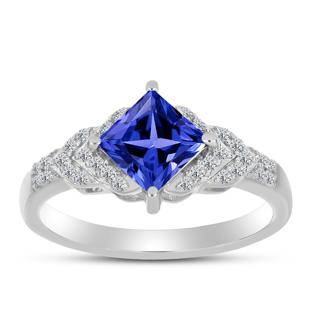 Anillo de Plata con Tanzanita AAA y Topacio Blanco