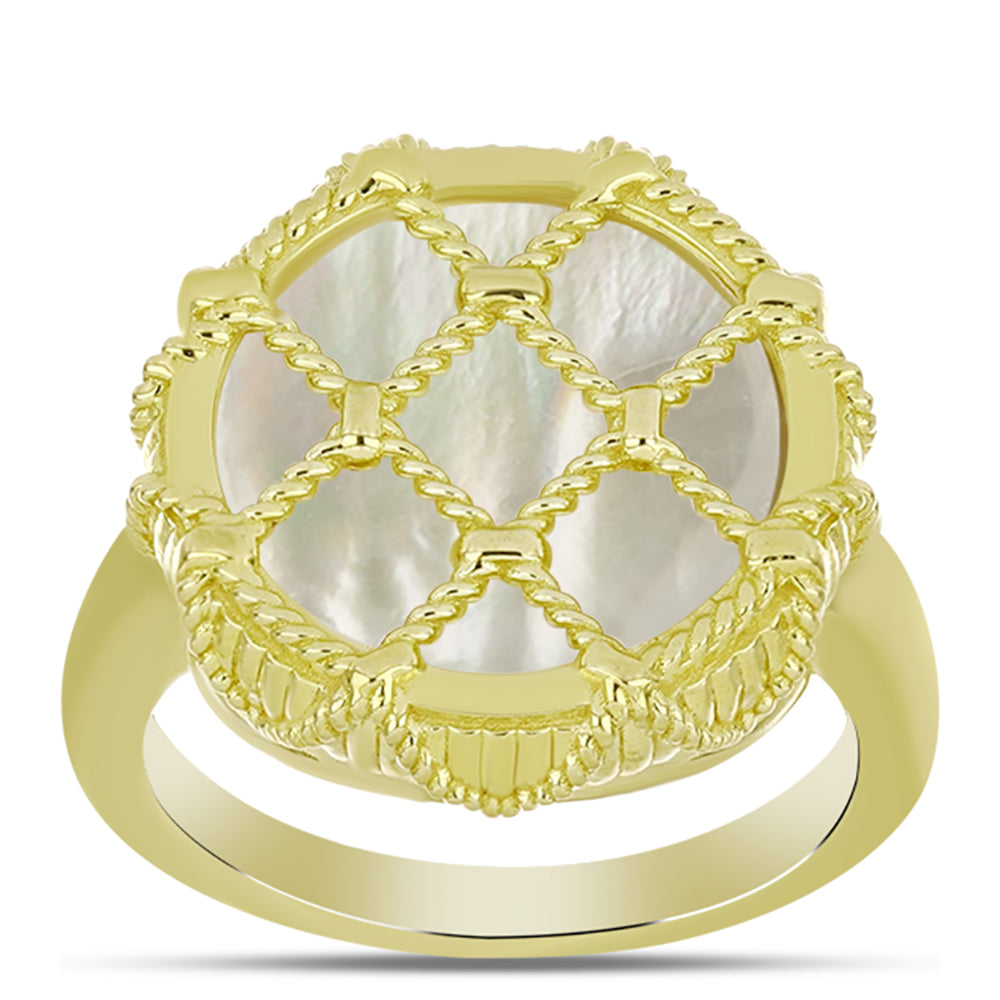 Anillo de Plata Bañada en Oro con Madreperla 3 