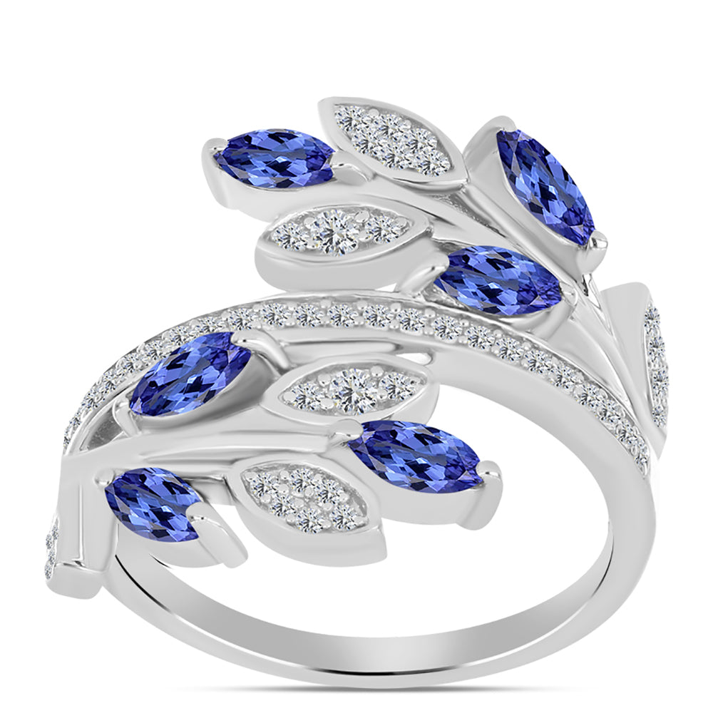 Anillo de Plata con Tanzanita AAA y Topacio Blanco