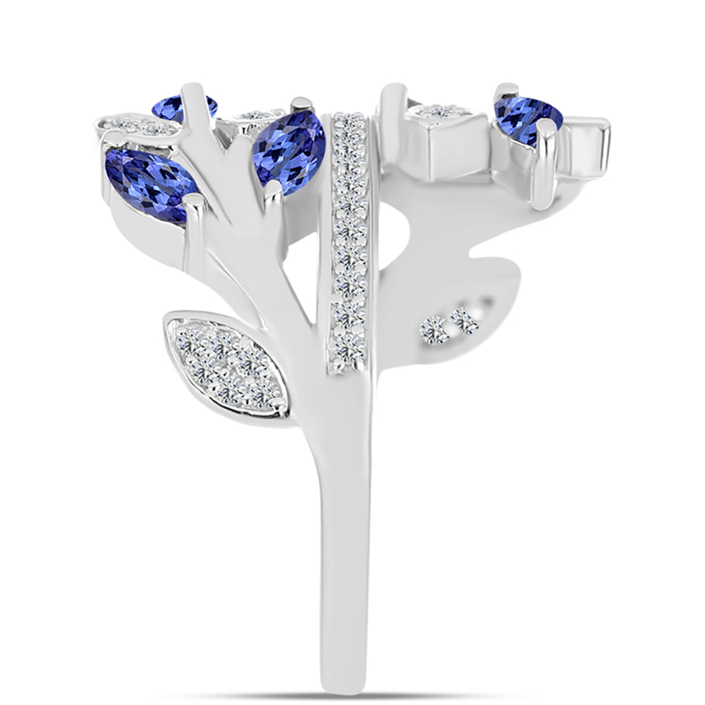 Anillo de Plata con Tanzanita AAA y Topacio Blanco 4 