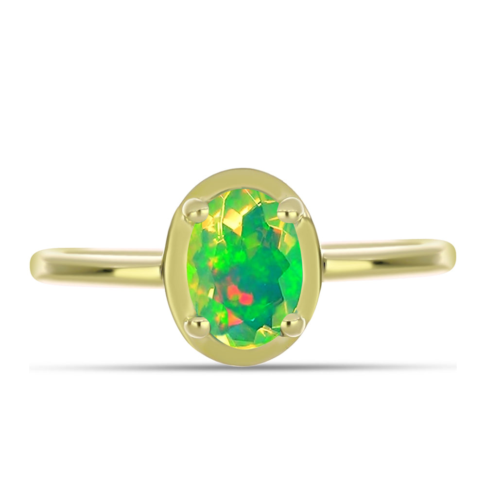 Anillo de Plata Bañada en Oro con Ópalo Verde Etíope de Lega Dembi