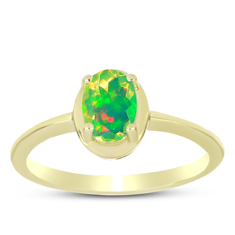 Anillo de Plata Bañada en Oro con Ópalo Verde Etíope de Lega Dembi 3 