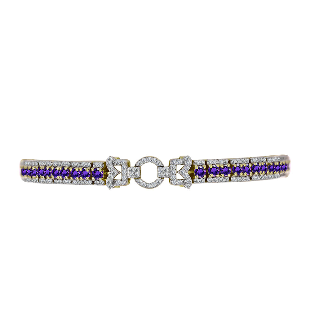 Pulsera de Plata Bañada en Oro con Amatista de Marruecos y Topacio Blanco