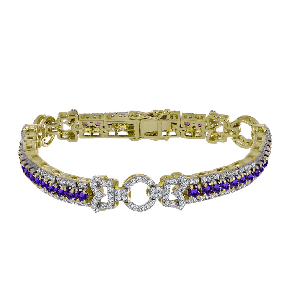 Pulsera de Plata Bañada en Oro con Amatista de Marruecos y Topacio Blanco