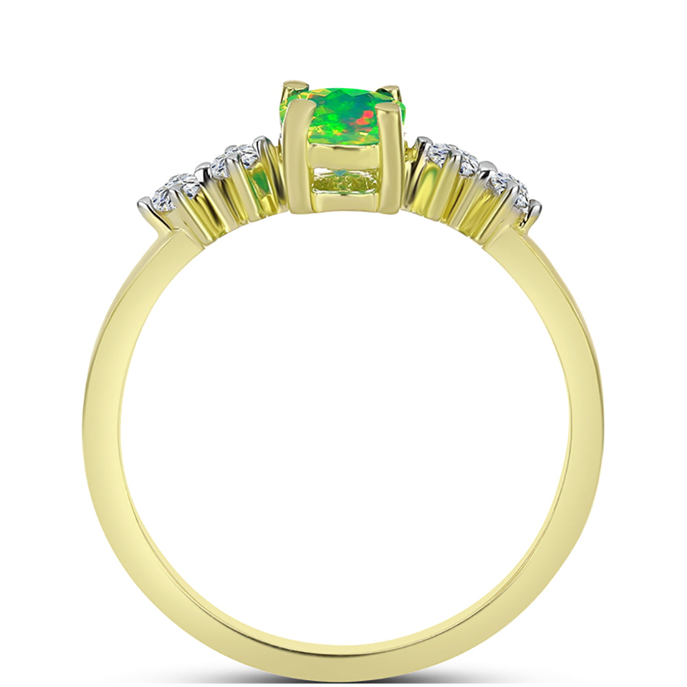 Anillo de Plata Bañada en Oro con Ópalo Verde Etíope de Lega Dembi y Topacio Blanco