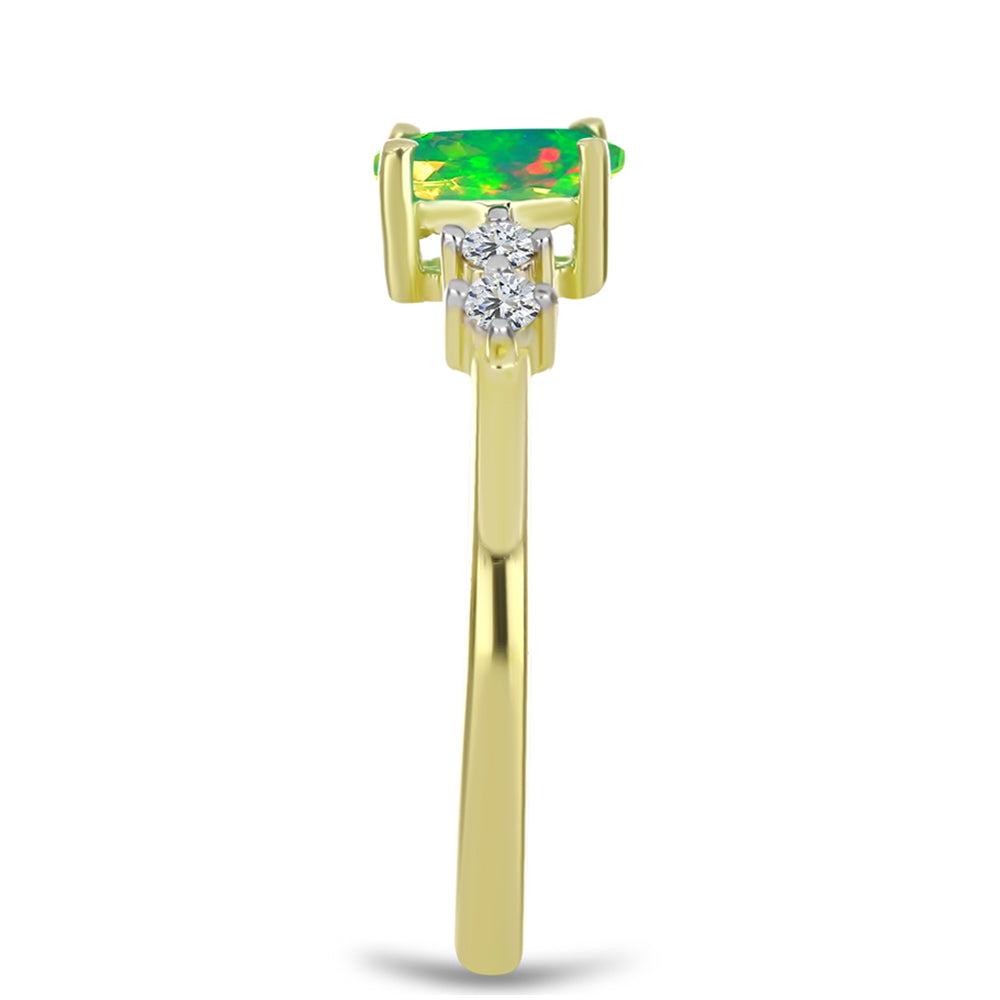 Anillo de Plata Bañada en Oro con Ópalo Verde Etíope de Lega Dembi y Topacio Blanco 4 