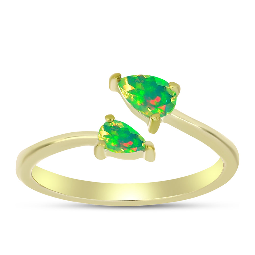 Anillo de Plata Bañada en Oro con Ópalo Verde Etíope de Lega Dembi
