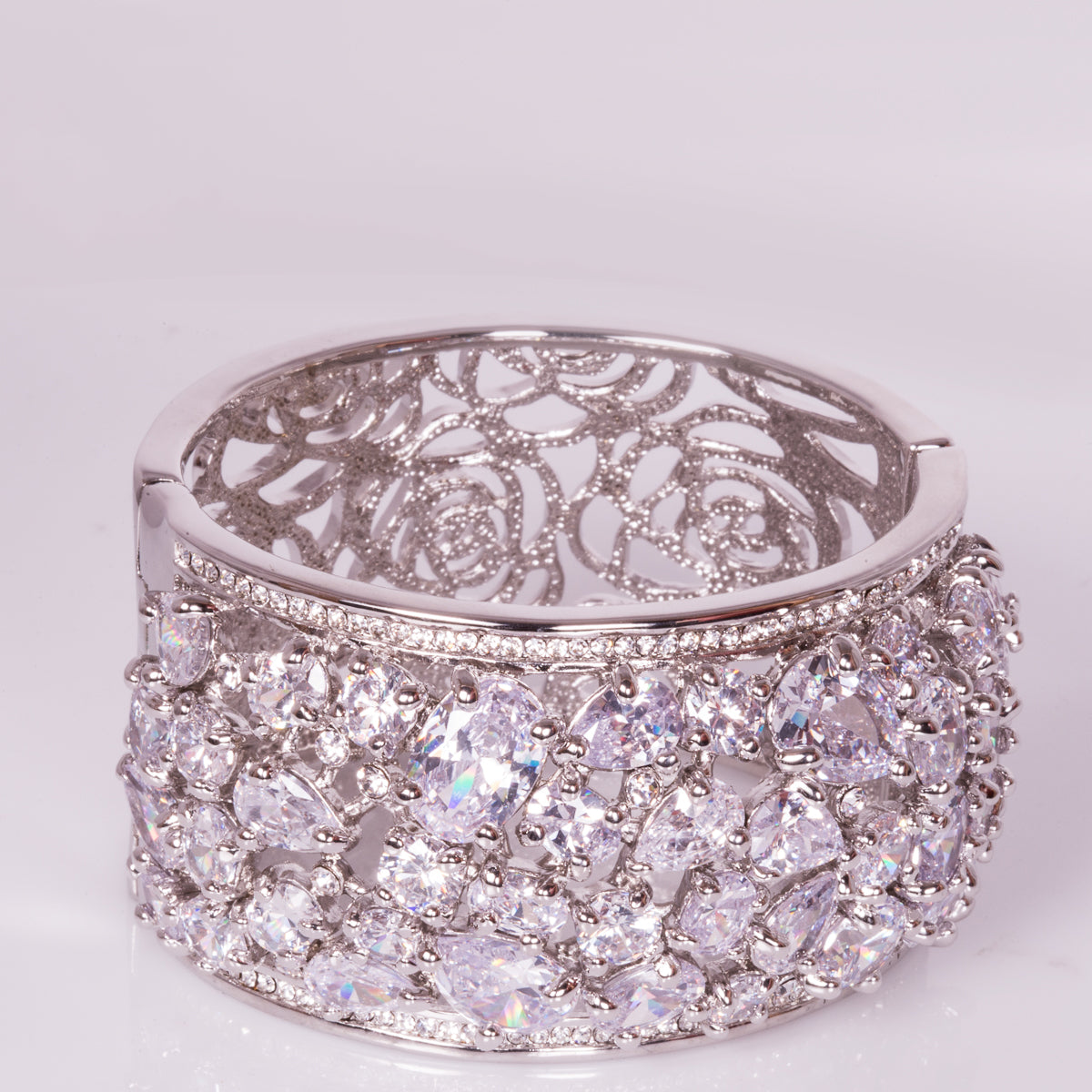 Pulsera de Aleación Bañado en Oro Blanco con Cristal Emporia® Blanco ( Pulsera ) 1 
