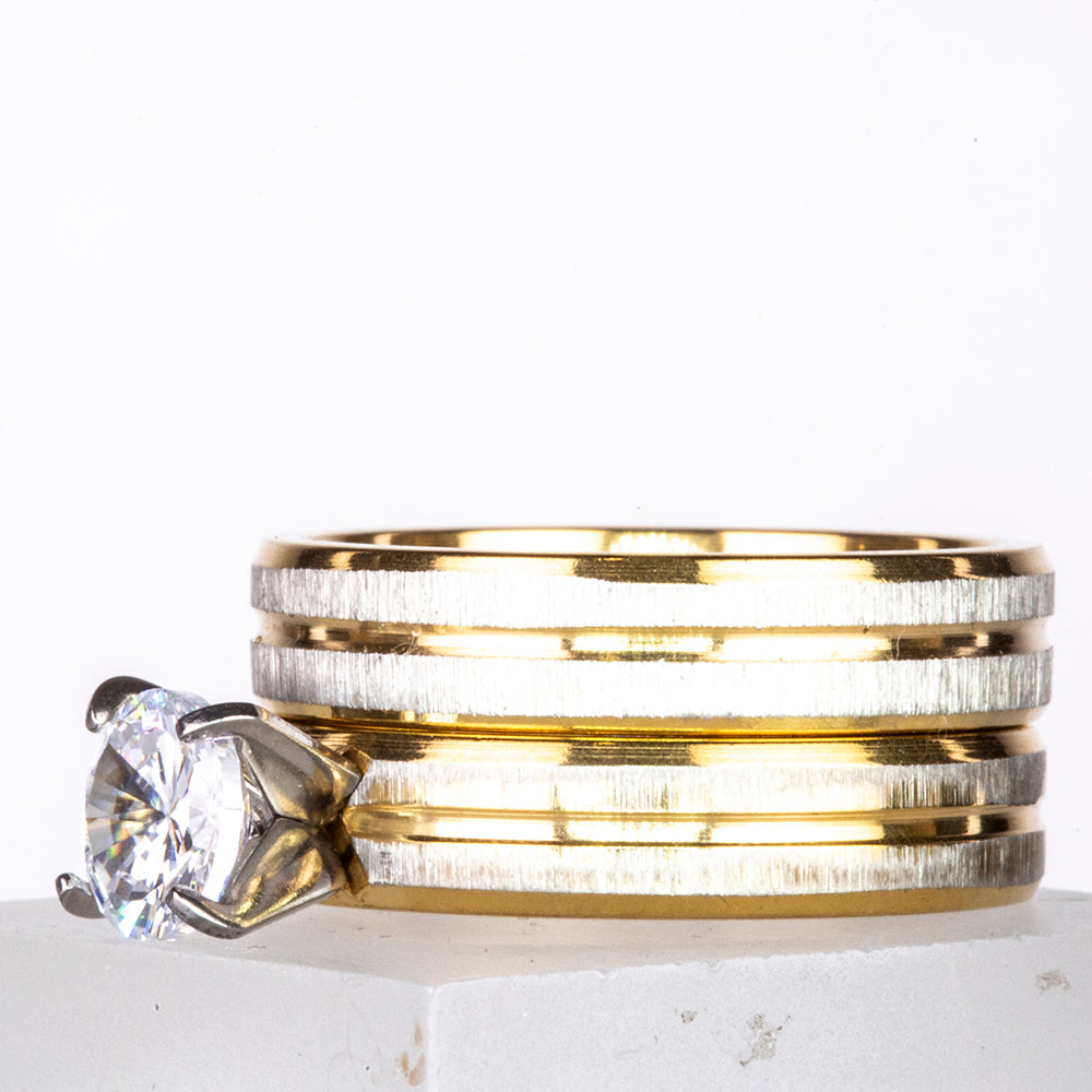 Conjunto de Aleación Bañado en Oro con Cristal Emporia® Blanco ( Anillo ) 2 