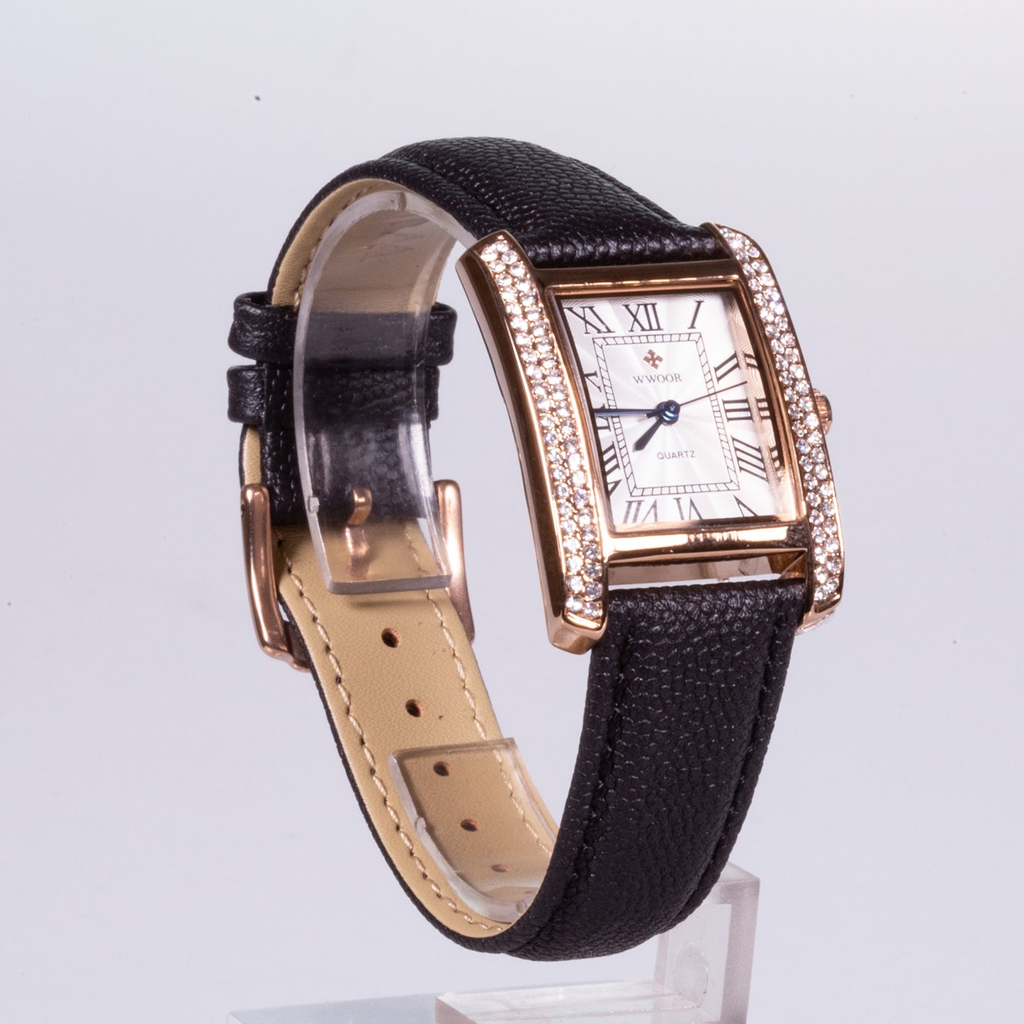 Reloj de moda para mujer con correa de cuero y circón (natural)