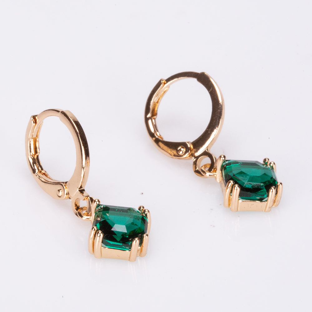 Conjunto de Aleación Bañado en Oro con Cristal Emporia® Verde ( Collar +Pendientes +Colgante )