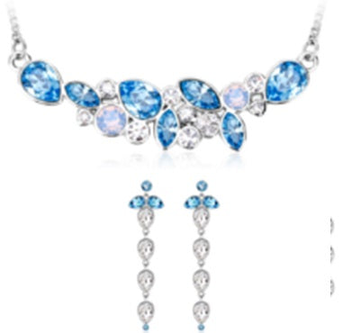 Conjunto de Aleación Bañado en Oro con Cristal Emporia® Azul ( Collar +Pendientes ) 1 