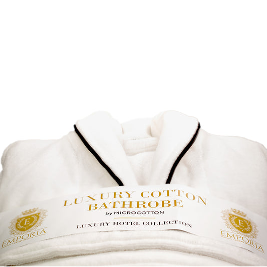 Albornoz de micro algodón con franja negra Diamond Kashmir de hotel de lujo, S-M