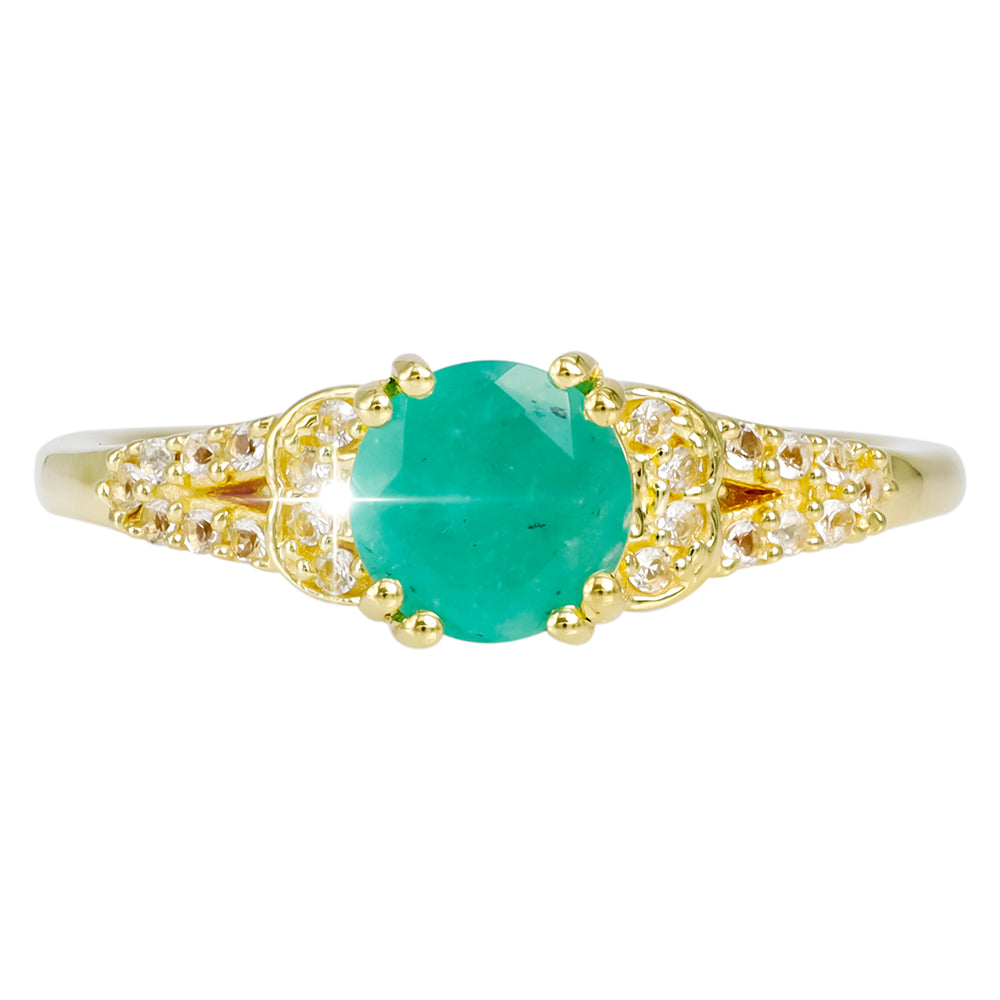 Anillo de Plata Bañada en Oro con Esmeralda de Sakota y Topacio Blanco 1 
