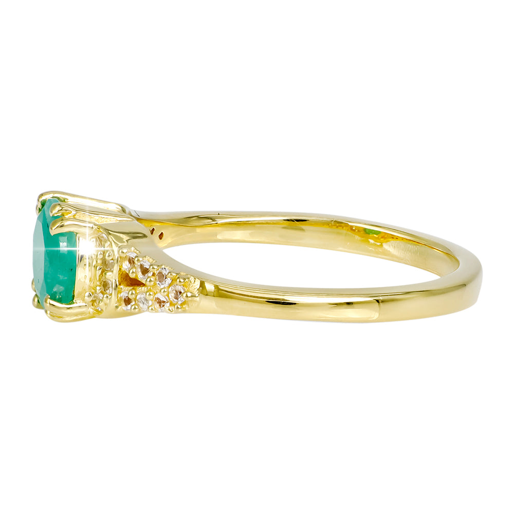 Anillo de Plata Bañada en Oro con Esmeralda de Sakota y Topacio Blanco 3 